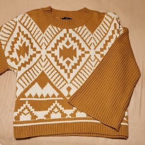 Wrangler Retro Geometric Patterned Sweater in Tan and White